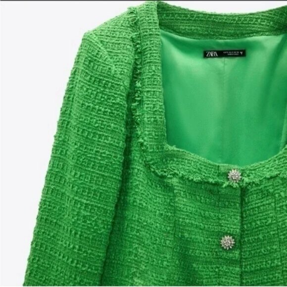 NWOT ZARA Textured Weave Boucle Dress with Jeweled Buttons size M - Picture 8 of 9